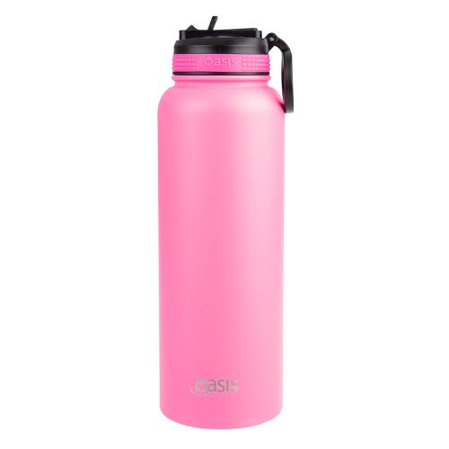 Oasis Insulated Water Bottle with Straw Cap Neon Pink 1.1L | Shop Naturally