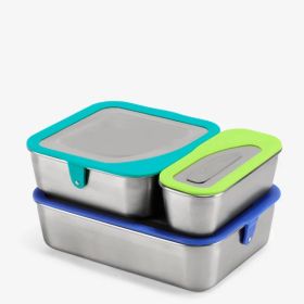 LunchBots Large Trio Stainless Steel Lunch Container -Three Section Design  for Sandwich and Two Sides - Metal Bento Lunch Box for Kids or Adults -  Eco-Friendly - Stainless Lid - Green Dots 