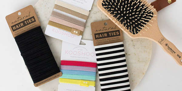 Buy plastic free hair ties made from rubber and organic cotton to replace nylon and elastic. Fully biodegradable