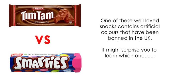 Tim Tams vs Smarties : which one contains banned artificial colours?