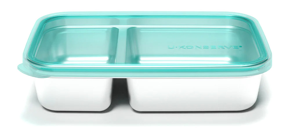 U Konserve Lids are silicone on a Divided Bento with Teal lid